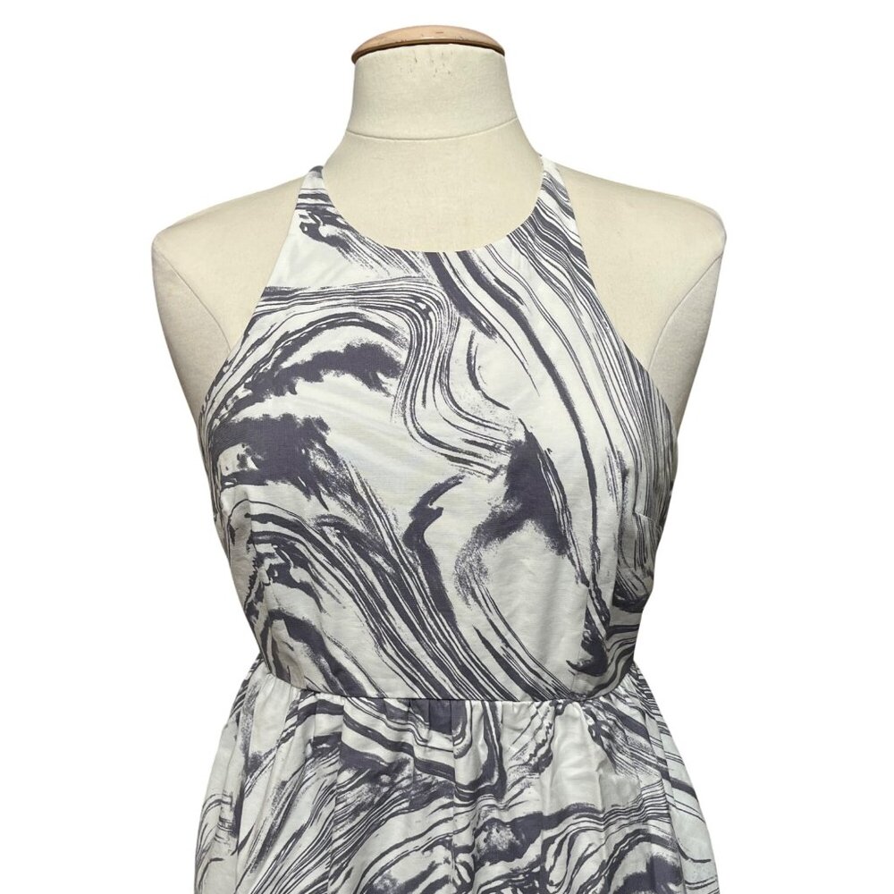 A New Day Maxi Gray White Paint Marble Spaghetti Strap Halter Dress Ruffle SMALL - Picture 5 of 9